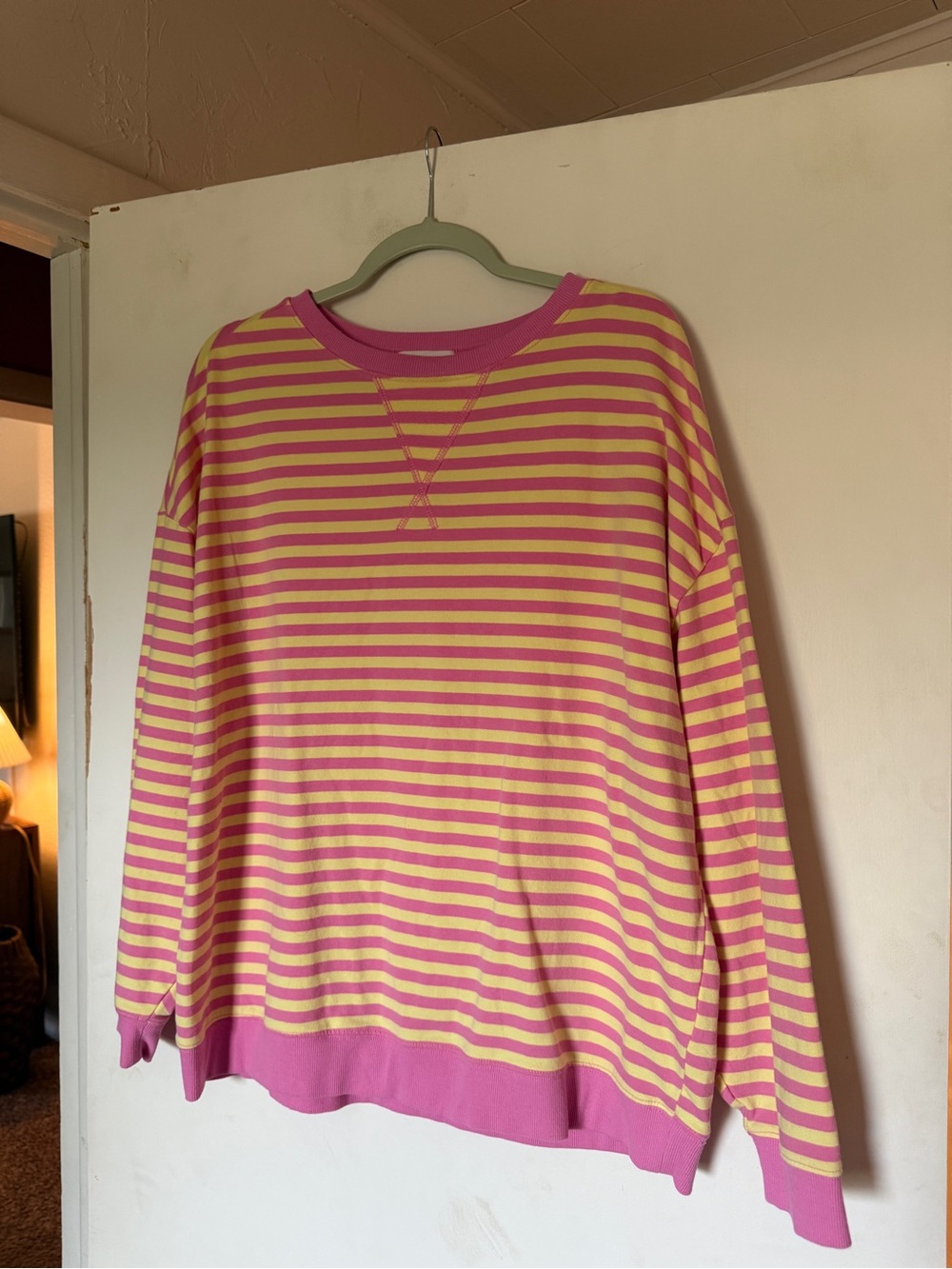 Day + Moon - Women's Pink and Yellow Striped Long Sleeve Top